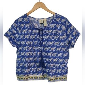 Caribbean Joe Tropical Bliss/Elephant Pattern Short Sleeve Top Sz Petite XLarge